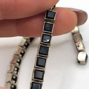 Vintage 1920s Art Deco Sterling Silver French Jet Tennis Bracelet Stunning 7in